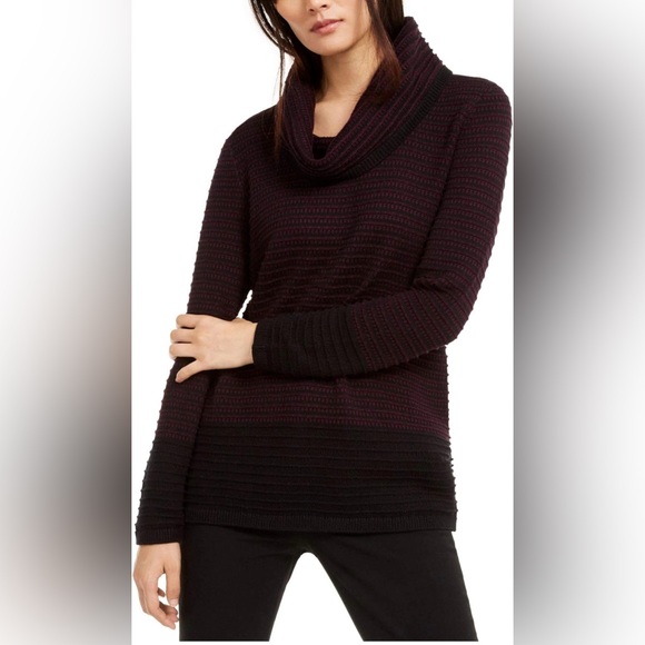 Women’s Calvin Klein black and purple cowl neck long sleeve knit sweater - Picture 1 of 7